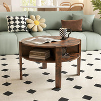 2-Tier Round Coffee Table w/Storage, 75 cm Tea Cocktail Table w/ 4 Shelves