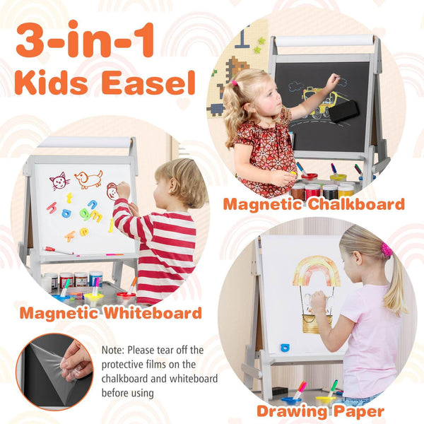 3-in-1 Kids Standing Double-sided Easel with Magnetic Chalkboard and Whiteboard