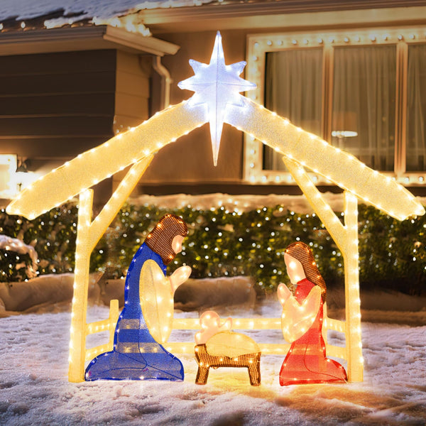 121cm Pre-lit Christmas Holy Family Set with 272 Warm Cold White LED Lights