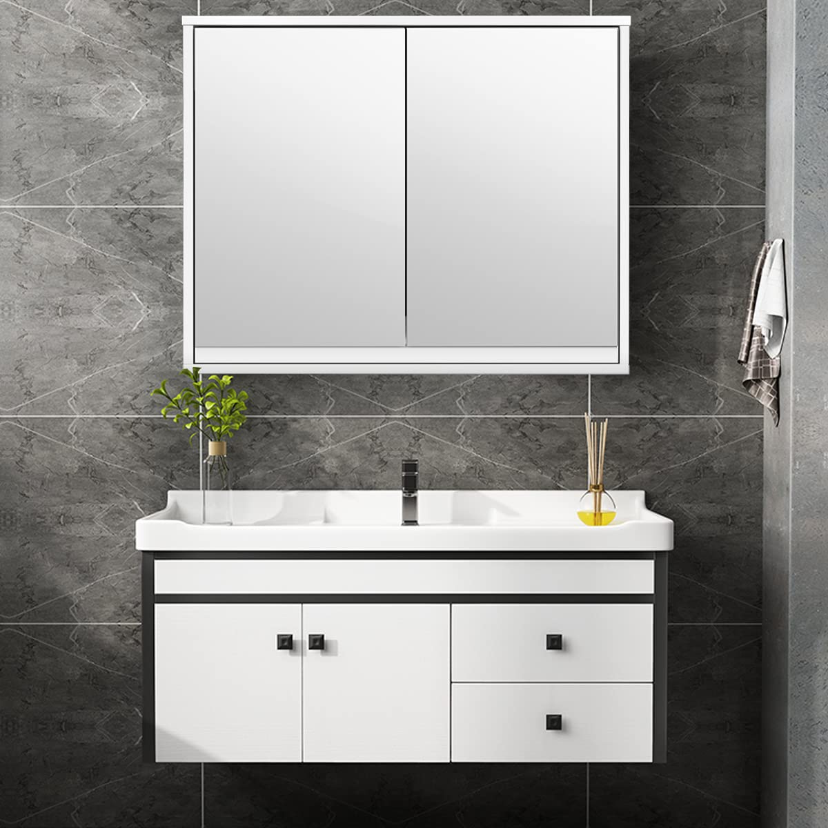 Bathroom Medicine Cabinet with Double Mirrored Doors for Bathroom