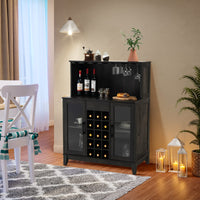 Giantex Freestanding Kitchen Buffet Cabinet, Wood 2-Door Sideboard w/Detachable Wine Rack & Glass Holder