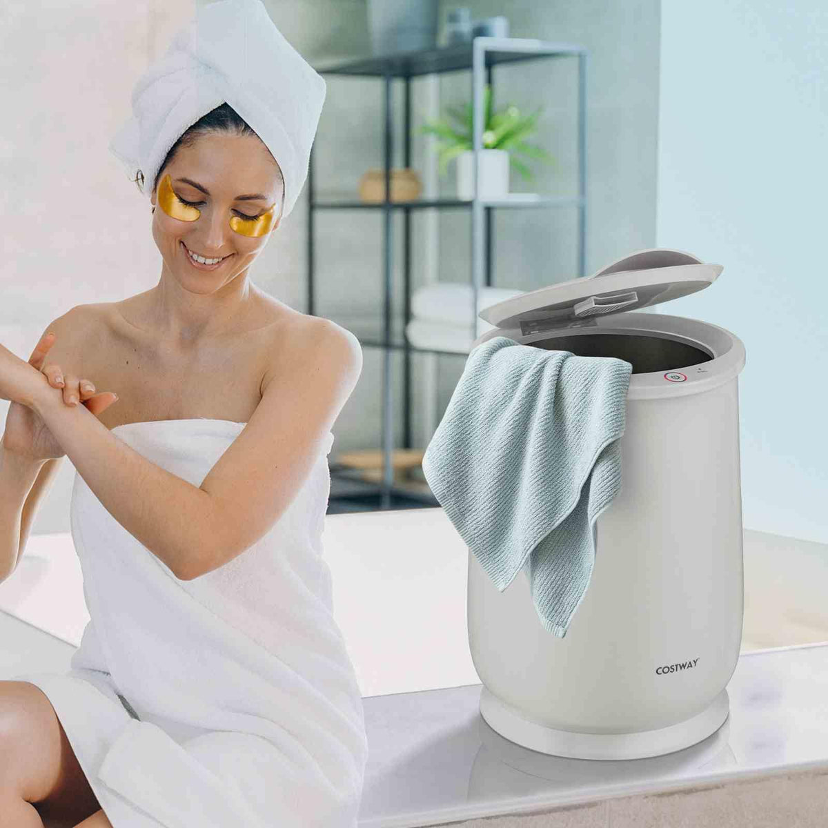 Towel Warmer Bucket with Flip-top Lid and Fragrance Holder