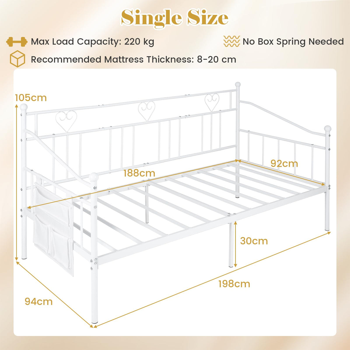 Giantex Single Daybed, Metal Sofa Day Bed w/Storage Pocket