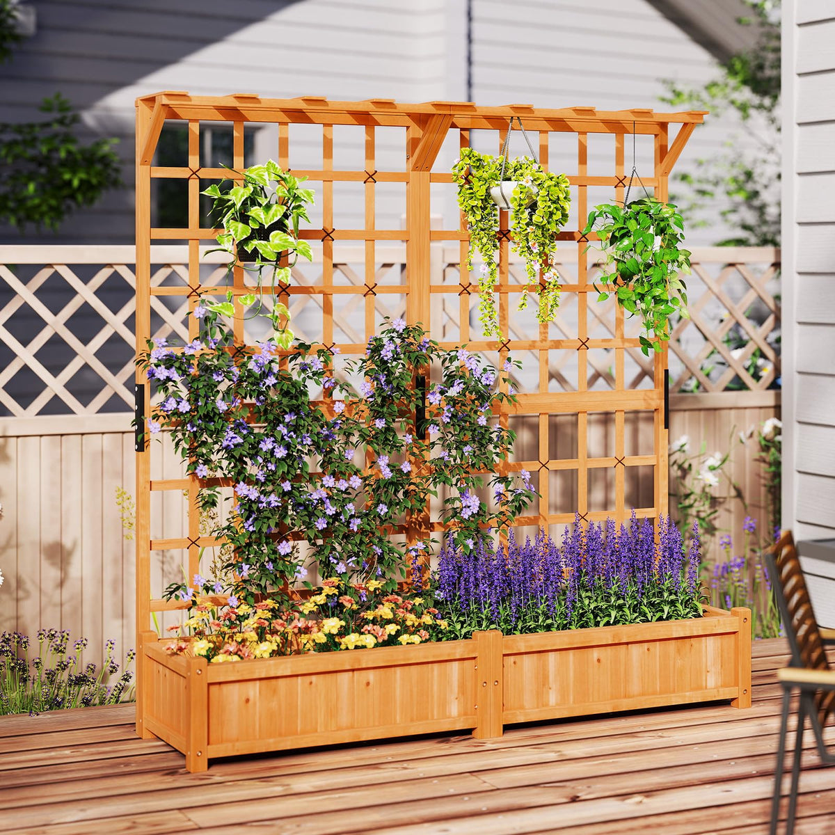 Giantex 72" Large Raised Garden Bed with Trellis & Roof, Wooden Garden Bed