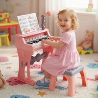 Mini Keyboard Piano for Kids 25 Keys Electric Piano with Stool Music Stand and Microphone