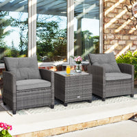 3 Pieces Patio Rattan Sofa Set with Soft Seat for Poolside & Backyard