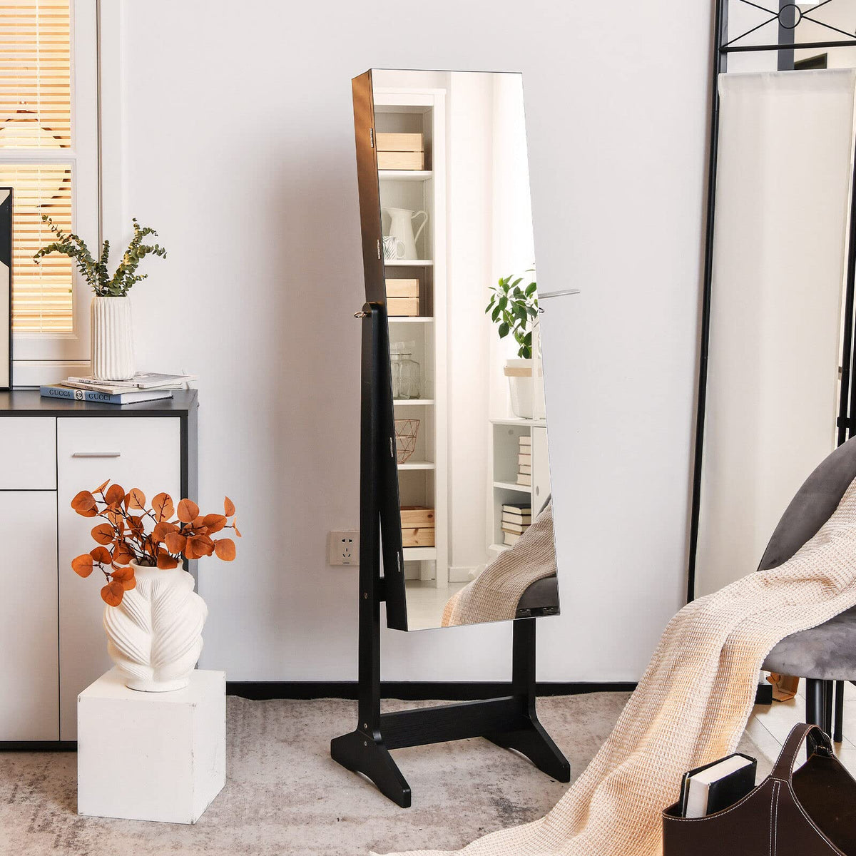 Giantex Jewelry Cabinet with Full Length Mirror, Jewelry Organizer with Inside Makeup Mirror