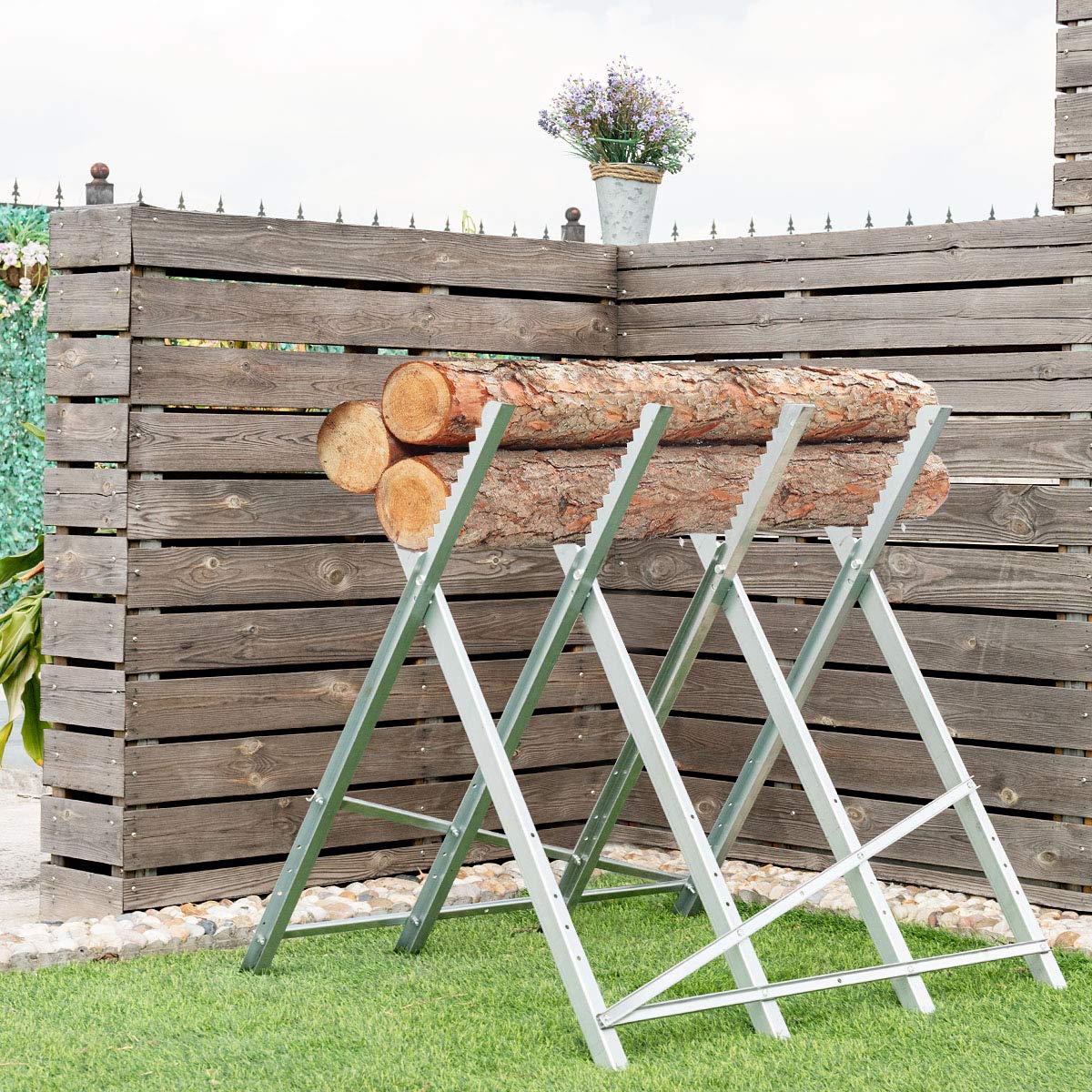 Foldable Sawhorse, Heavy-Duty Metal Log Sawhorse Stand