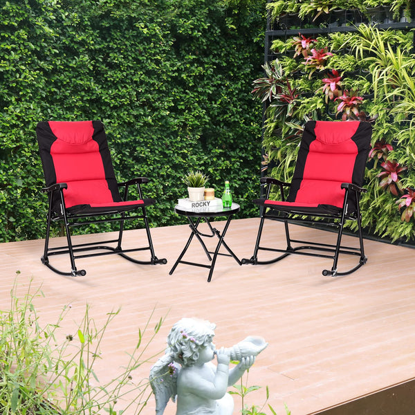 3 Pieces Outdoor Rocking Chairs with Round Table