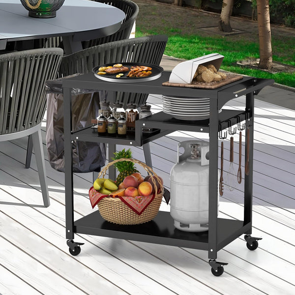 Giantex Three-Shelf Outdoor Cooking Prep Table with Garbage Bag Holder