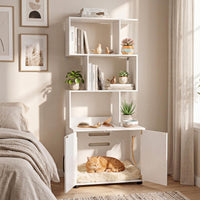 142 cm Tall 2-in-1 Cat Litter Box Enclosure w/Storage Pet House Corner Bookshelf