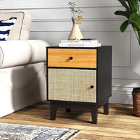 Mid-Century Rattan Nightstand Bedside Table Boho Side End Table Coffee Table