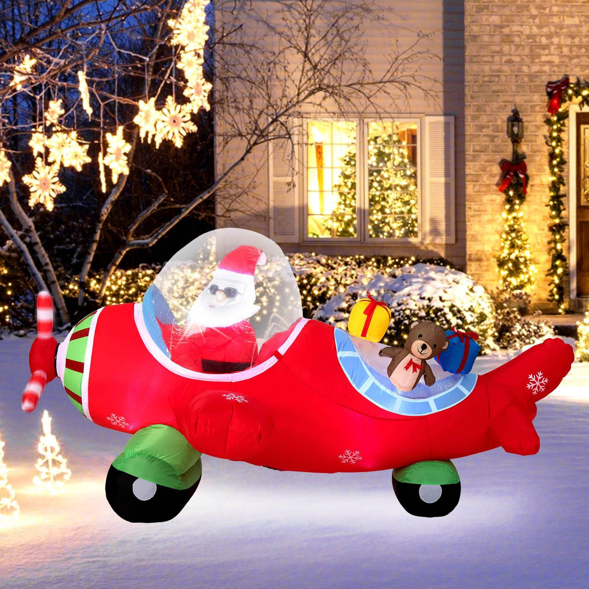 2.2m Christmas Inflatables Airplane with Gift Boxes and Built-in LED Lights
