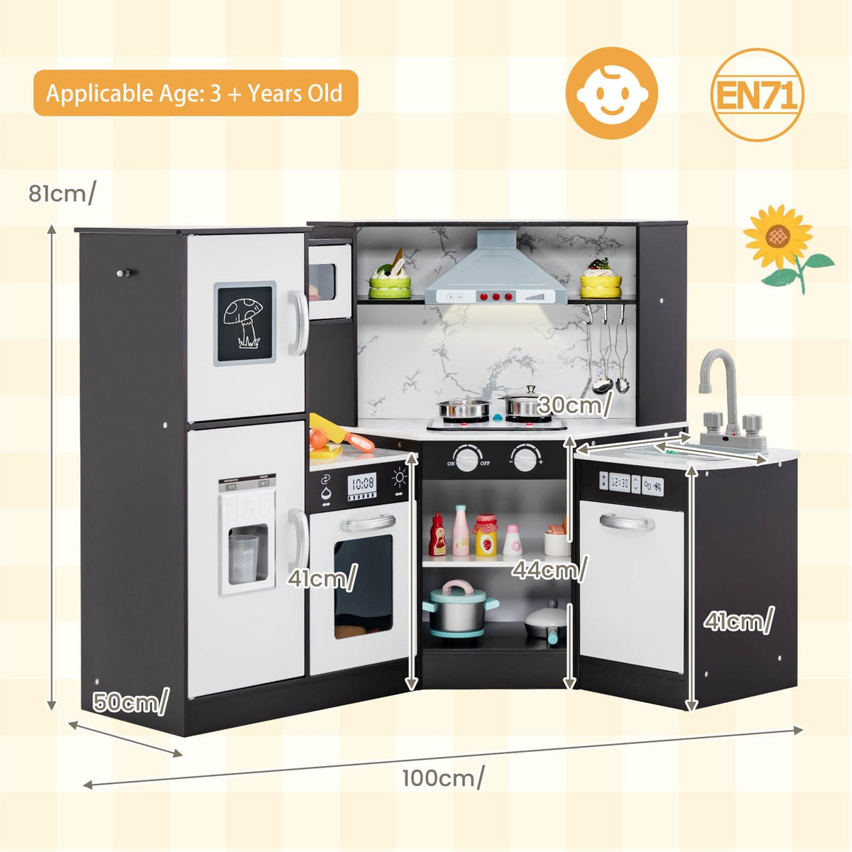 Kids Corner Kitchen Playset, Wooden Pretend Play Kitchen