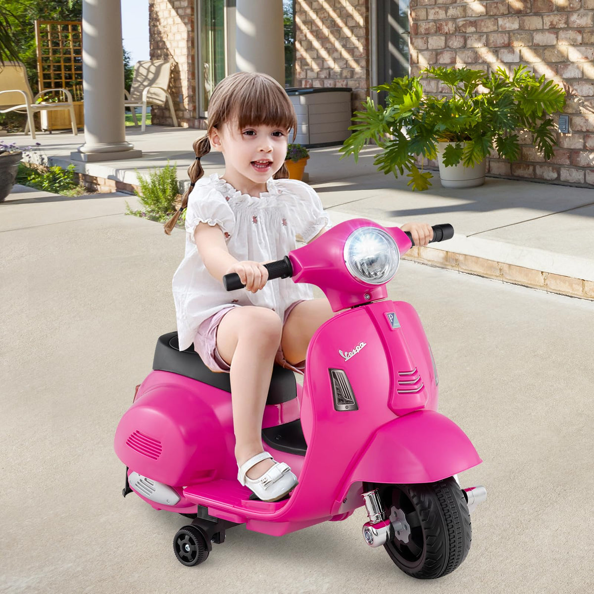 Licensed Vespa Kids Ride on Motorcycle with LED Headlight and Horn Sound