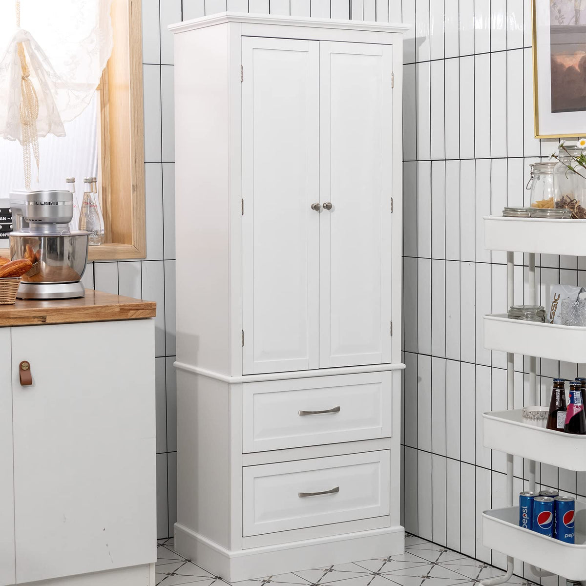 Giantex Bathroom Storage Cabinet with Drawers - 4 Drawer Storage Organizer  w/Cupboard, Adjustable Shelf, Anti-Toppling Device, Entryway Storage Unit