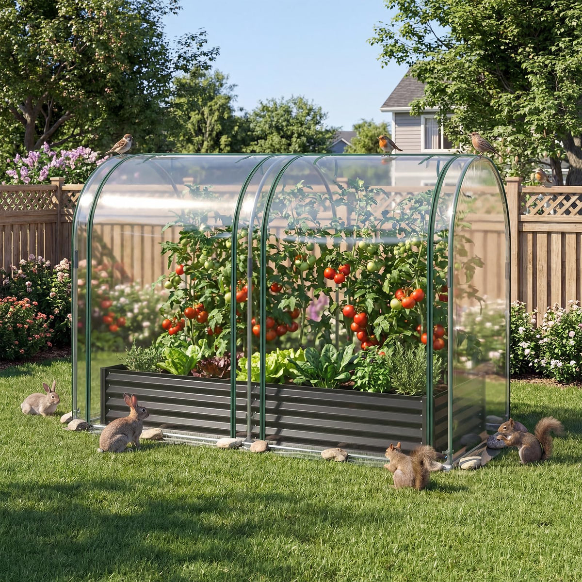 180x90x30cm Galvanized Raised Garden Bed with Greenhouse Cover