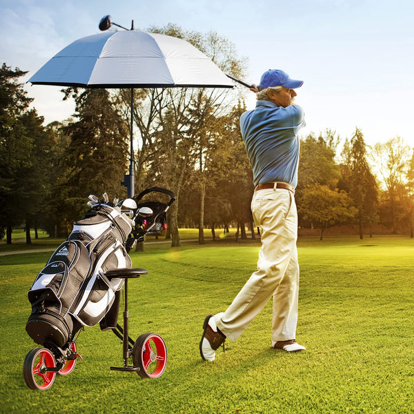 3-Wheel Folding Golf Push Cart, Multifunctional Push Pull Golf Trolley with Adjustable Handle