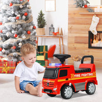 Kids Ride On Car, Benz Licensed Fire Engine w/Storage Space, Steering Wheel, Backrest