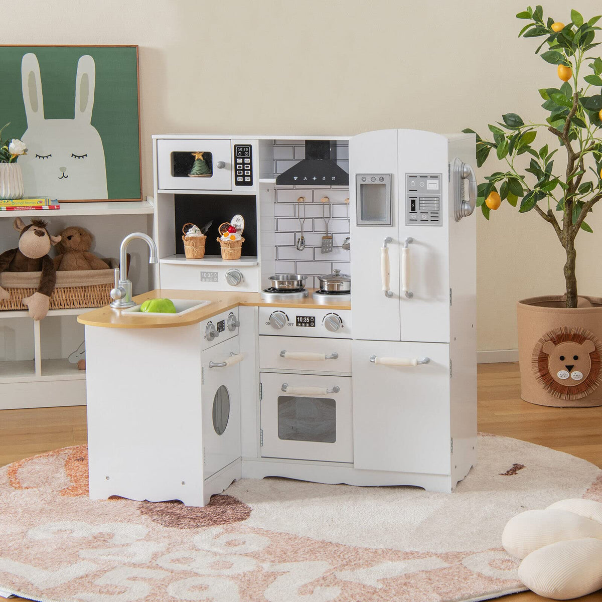 Wooden Play Kitchen with Stove for Toddlers