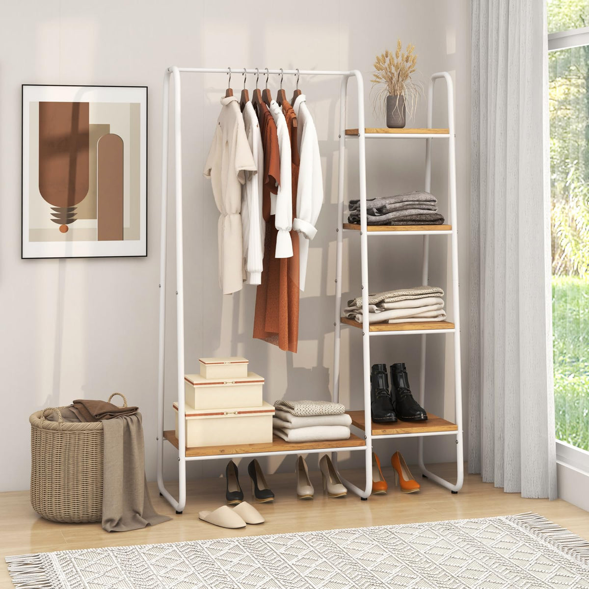 Giantex Clothes Rack, Free-Standing Garment Clothing Rack with 5-Tier Wood Shelves