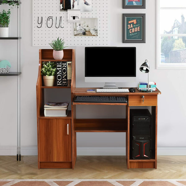 113 cm Computer Writing Desk, Study Desk with Storage Shelves