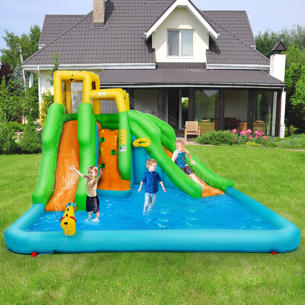 Inflatable Water Slide, 6 in 1 Inflatable Castle Water Park w/Climbing Wall