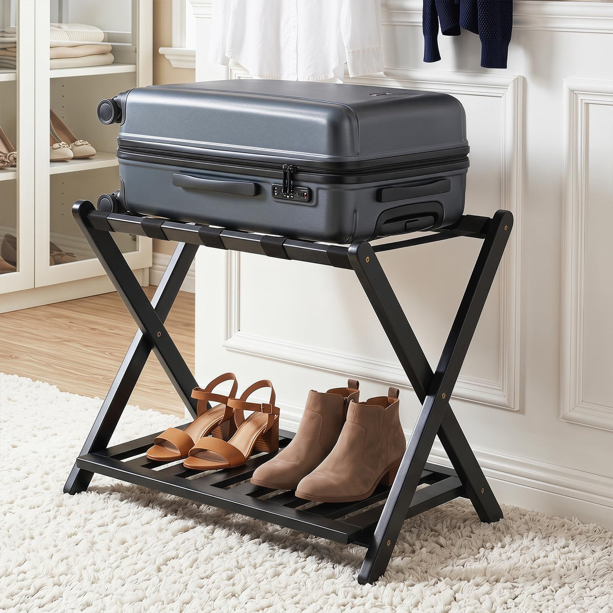 Giantex Bamboo Luggage Rack, Folding Suitcase Stand
