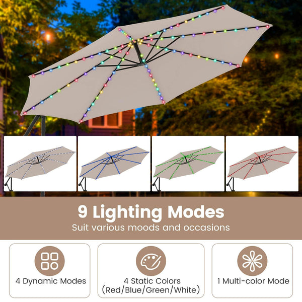 3 m Solar Offset Hanging Umbrella w/Base