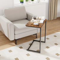 C-Shaped End Table, Vintage Accent Couch Table with Heavy-Duty Metal Frame