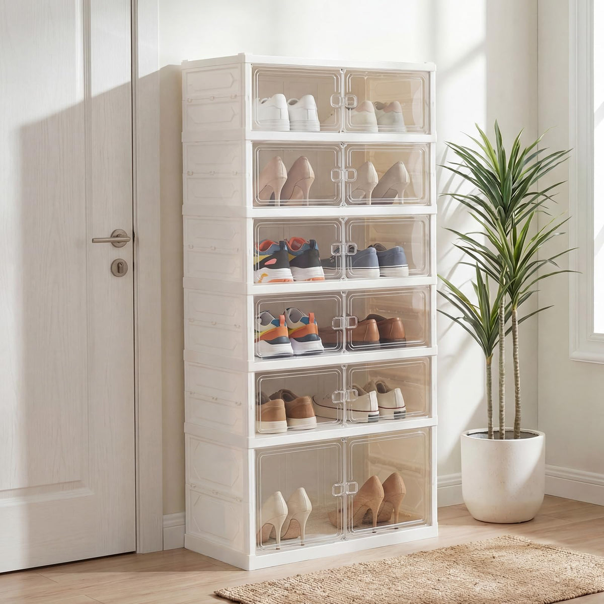 Foldable Shoe Rack Organizer 12-Pair 6-Tier Collapsible Shoe Cabinet