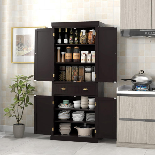Giantex 183.5 cm Kitchen Pantry Storage Cabinet, Tall Freestanding Cupboard with 4 Doors