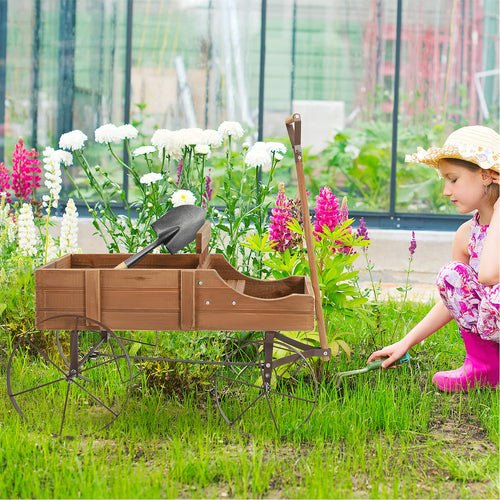 Wood Wagon Planter with Adjustable Handle
