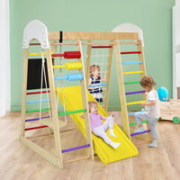 8-in-1 Wooden Climbing Playset with Slide and Drawing Board