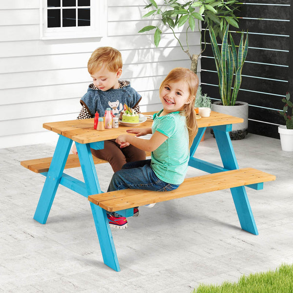 Kids Wooden Picnic Table Set Outdoor Children Table with Bench Seats