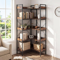 Giantex 5-Tier Corner Bookshelf Convertible L-Shaped with Metal Frame