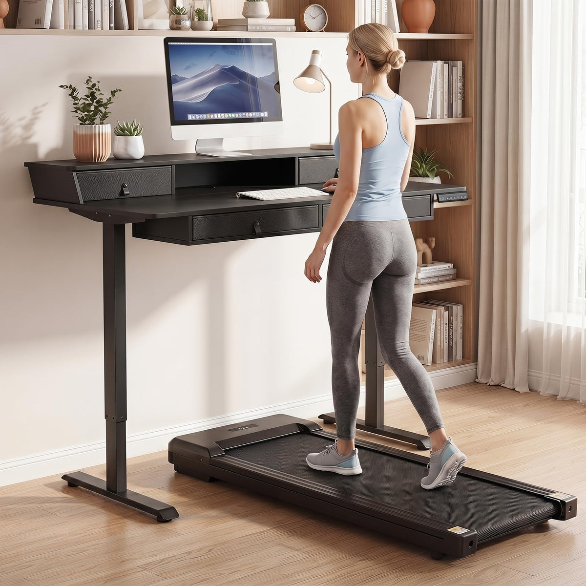 Giantex Electric Standing Desk 140cm w/Monitor Stand&Drawers