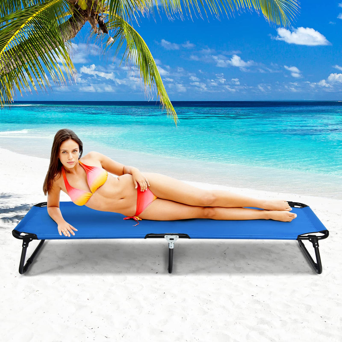 Portable Folding Camping Cot, 75" Outdoor Fabric Sleeping Cot