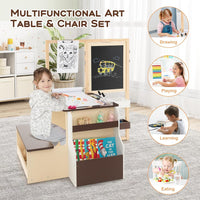 Kids Art Table & Bench Set with Double-Sided Adjustable Easel