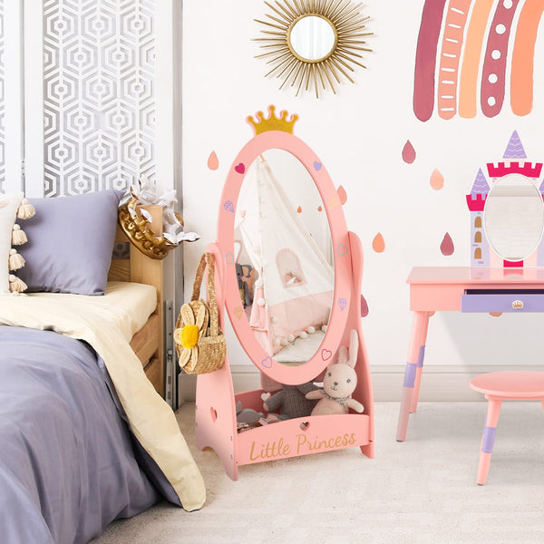 Kids Freestanding Dressing Mirror with 360° Rotatable Design-Pink