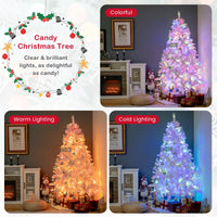 1.85m/2.1m Pink Snow Flocked Christmas Tree Artificial w/ 8 LED Lighting Modes