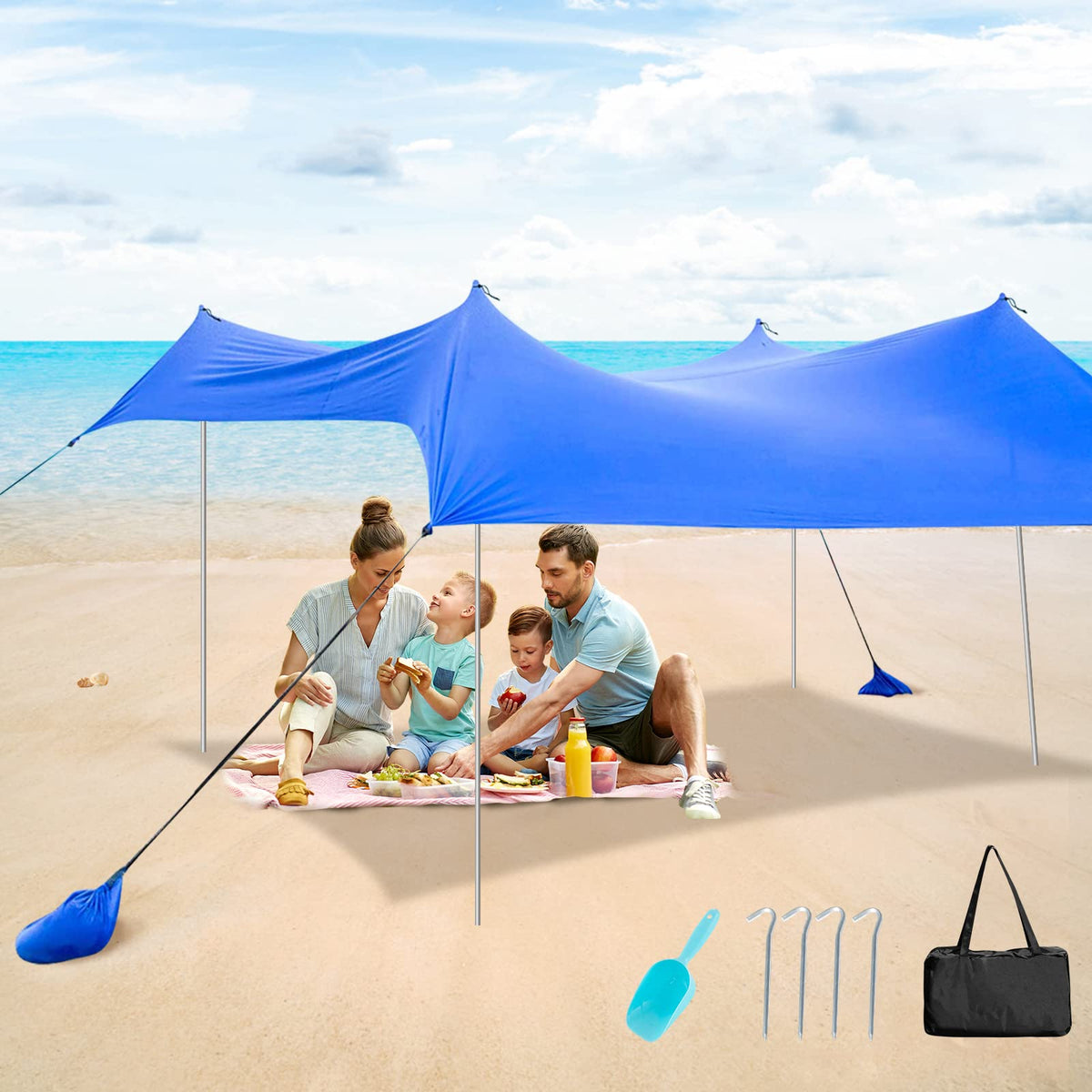2-Size Beach Sunshade Canopy with Sandbags & Carry Bag for Beach, Trip
