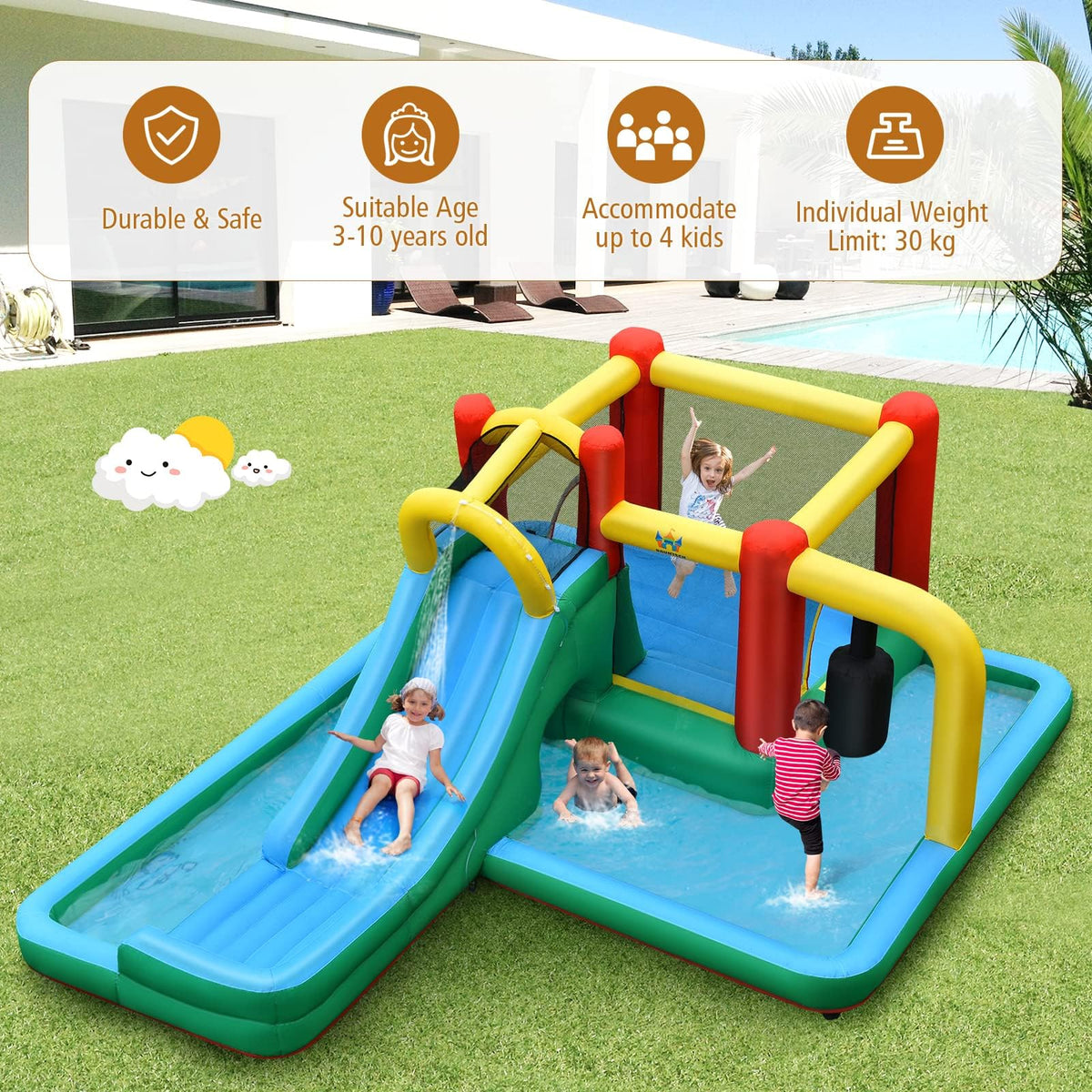 Inflatable Water Slide, 6-in-1 Kids Water Slide Jumping Bounce House