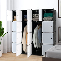 Giantex 16-Cube Storage Organizer DIY Modular Closet Storage Cabinet with Hanging Poles for Clothing Black