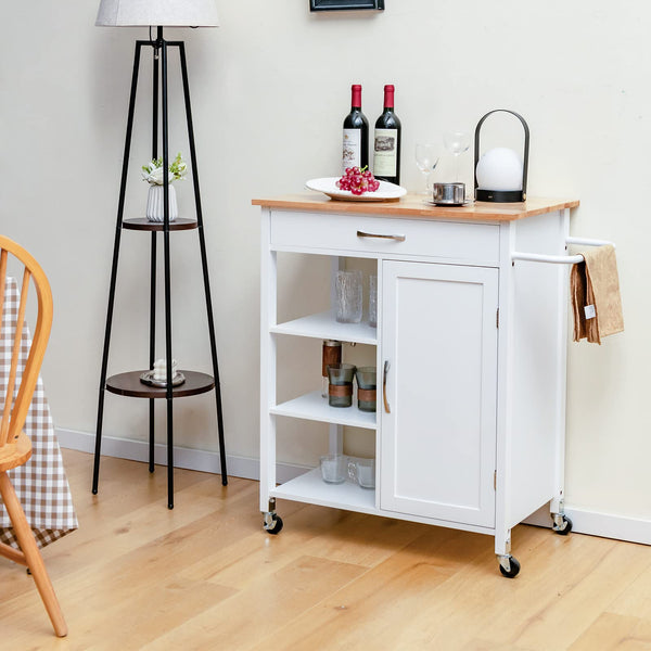 Giantex Kitchen Cart with Rubber Wood Top, Movable Kitchen Island with 3-Tier Open Shelf