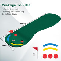 Golf Putting Green Set, Par Three Putting Mat with 3 Putting Cups