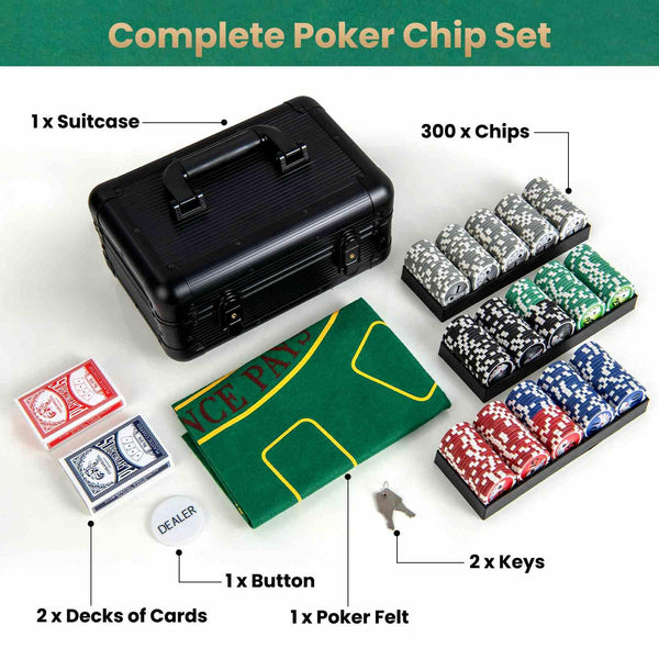 Texas Holdem Poker Chip Set, Casino Poker Chips w/300 Pieces Chips