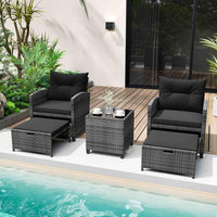 Outdoor 5 Piece Patio Rattan Furniture Setting for Poolside Backyard Lawn & Deck