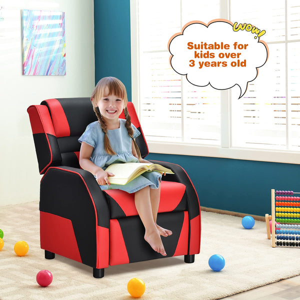 Kids Recliner Chair, Adjustable Recliner Sofa w/Footrest, Headrest & Lumbar Support, w/ Padded Seat, Red & Black