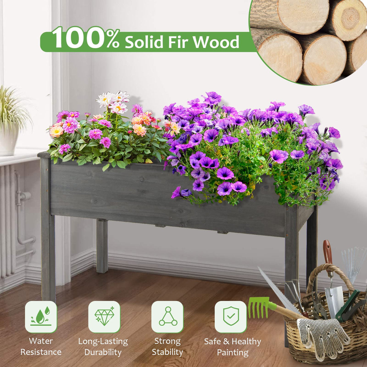 Giantex 76CM High Raised Wooden Garden Bed